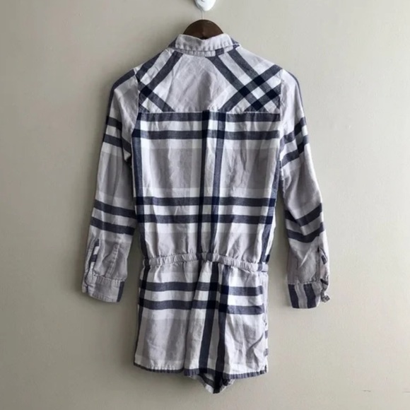 Aerie Comfy Cozy Button Down Long Sleeve Plaid Flannel Pj Pajama Romper Blue - Picture 7 of 11